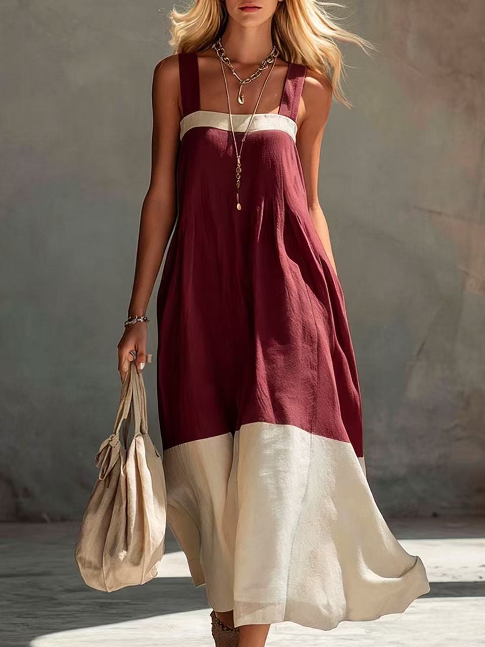 Chic Strap Maxi-Kleid mit Farbkontrast – Bild 8 | LuxeStyle