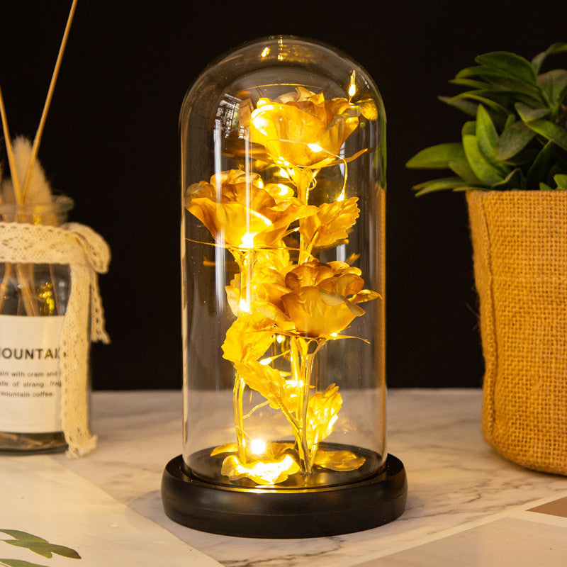 Glasdome mit 3 Goldrosen