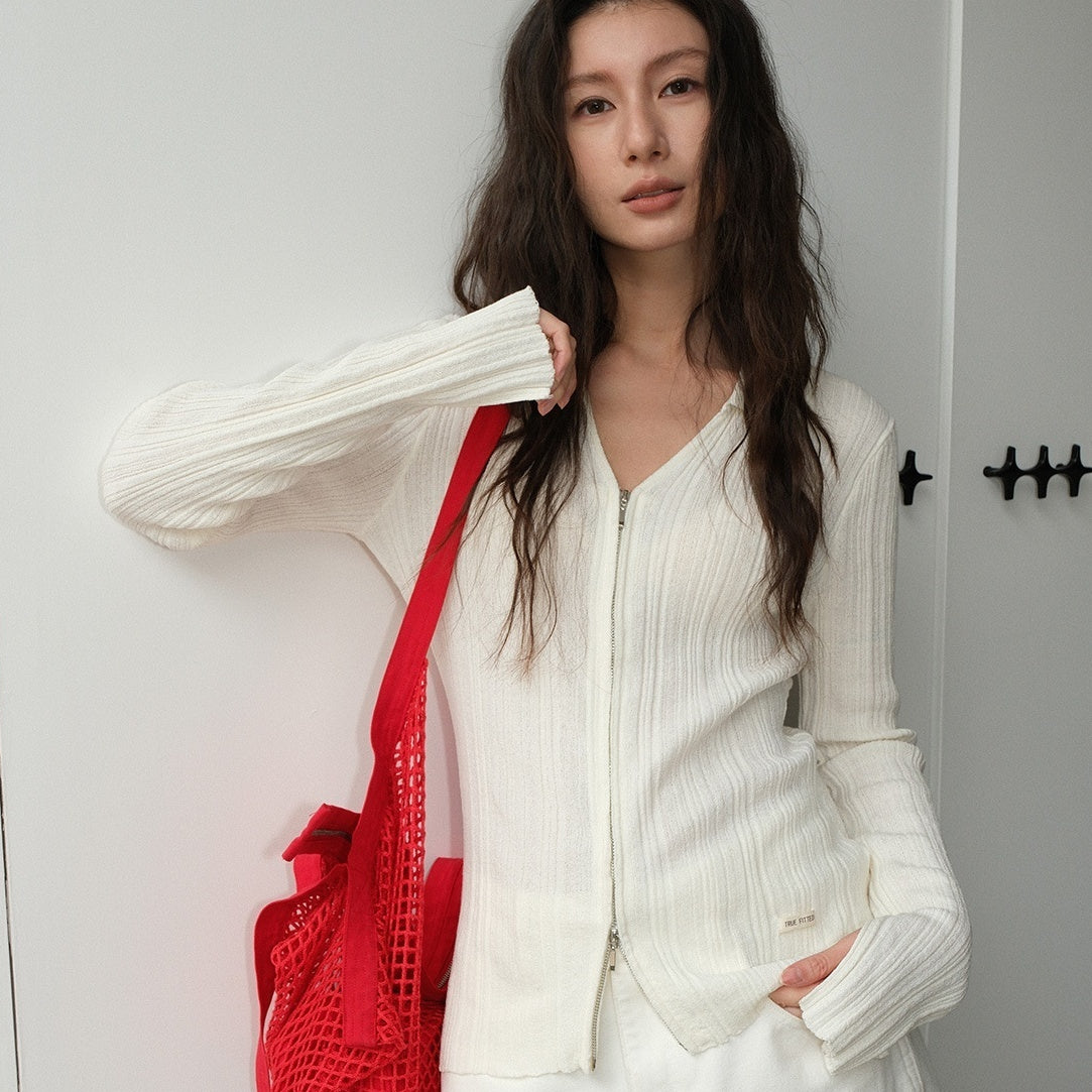 Strickshirt mit V-Ausschnitt und Reissverschluss – Bild 6 | LuxeStyle