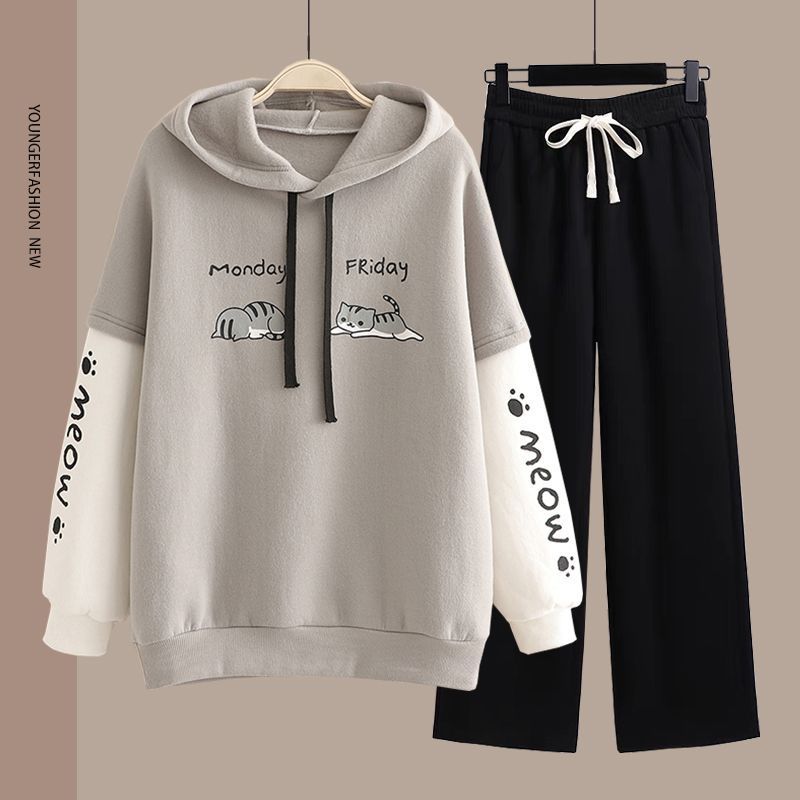 Hoodie-Set mit geradem Bein im Preppy-Stil