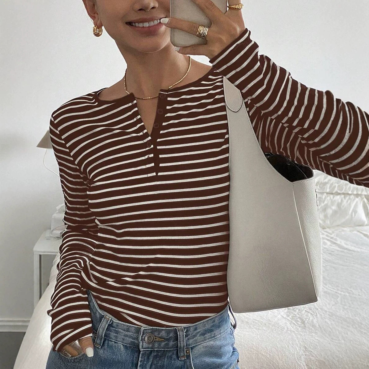 Gestreiftes Langarmshirt im Loose Fit