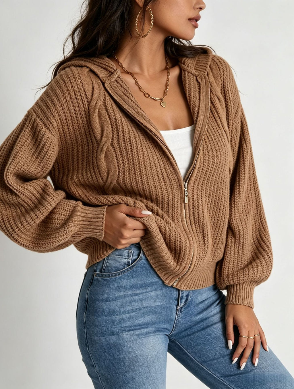 Hooded Cardigan aus Strick