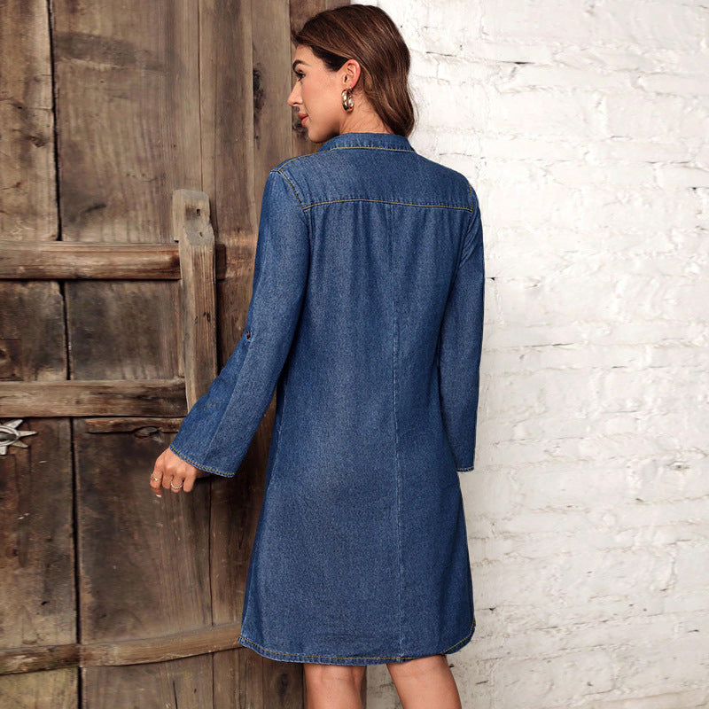 Cowboy-Longsleeve-Kleid in Dunkelblau – Bild 2 | LuxeStyle