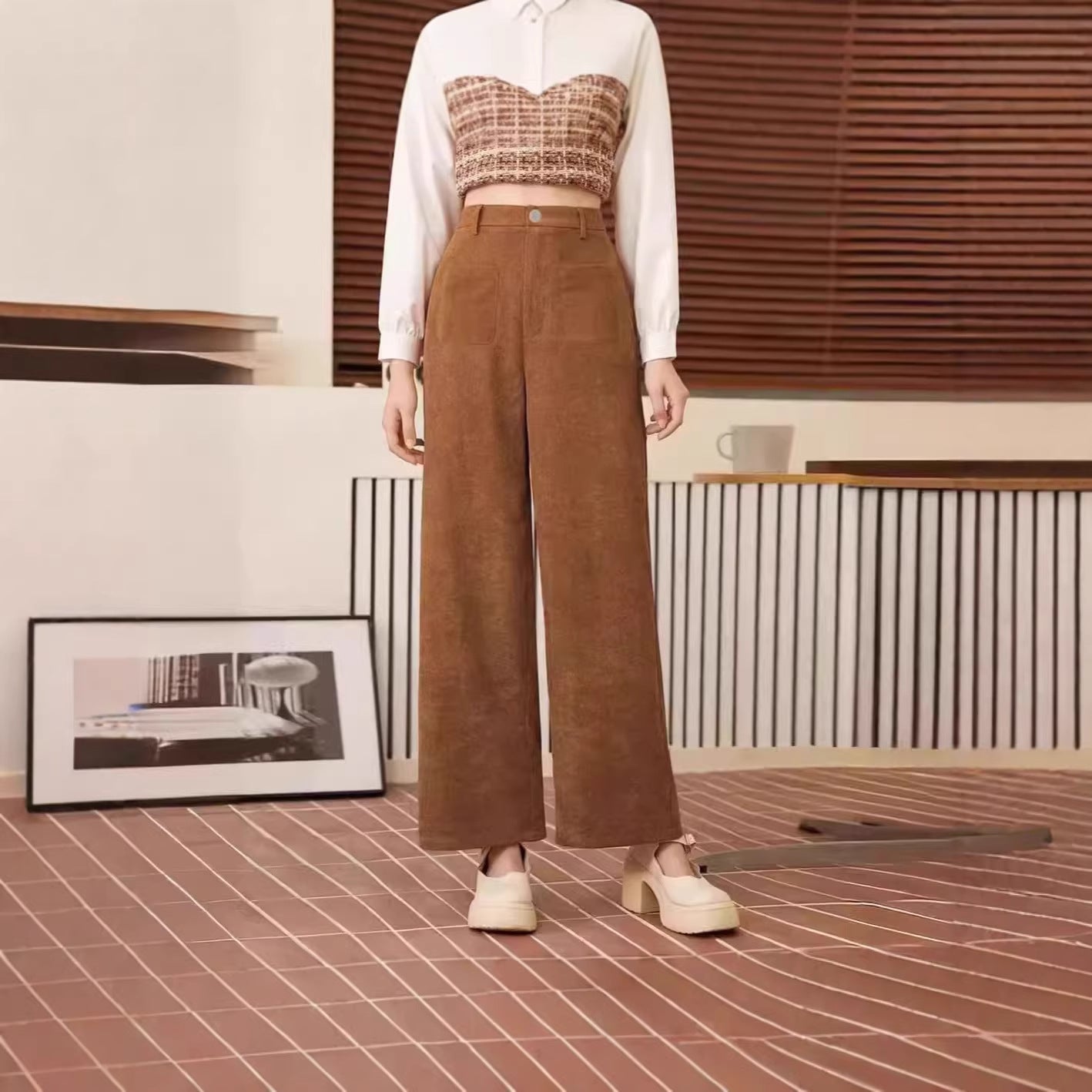 Corduroy Straight-Leg Hose für Damen