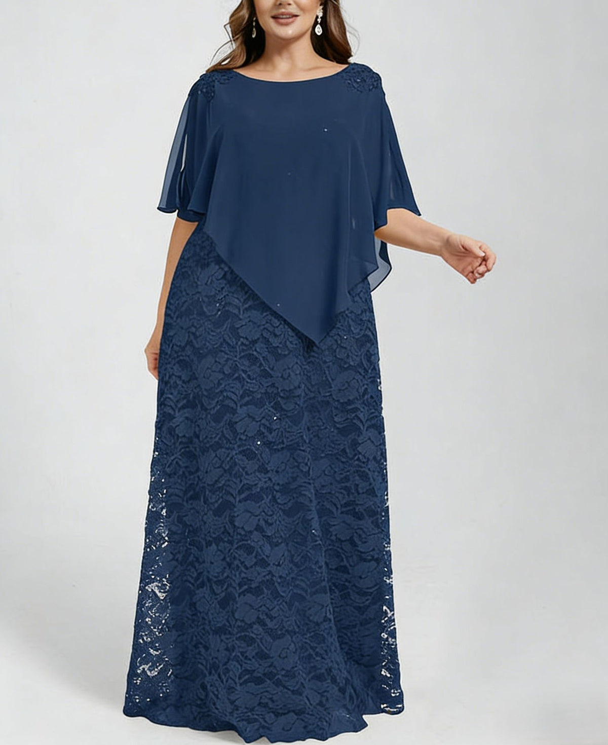 Plus-Size Spitzen-Chiffon-Kleid, lang, ärmellos – Bild 2 | LuxeStyle