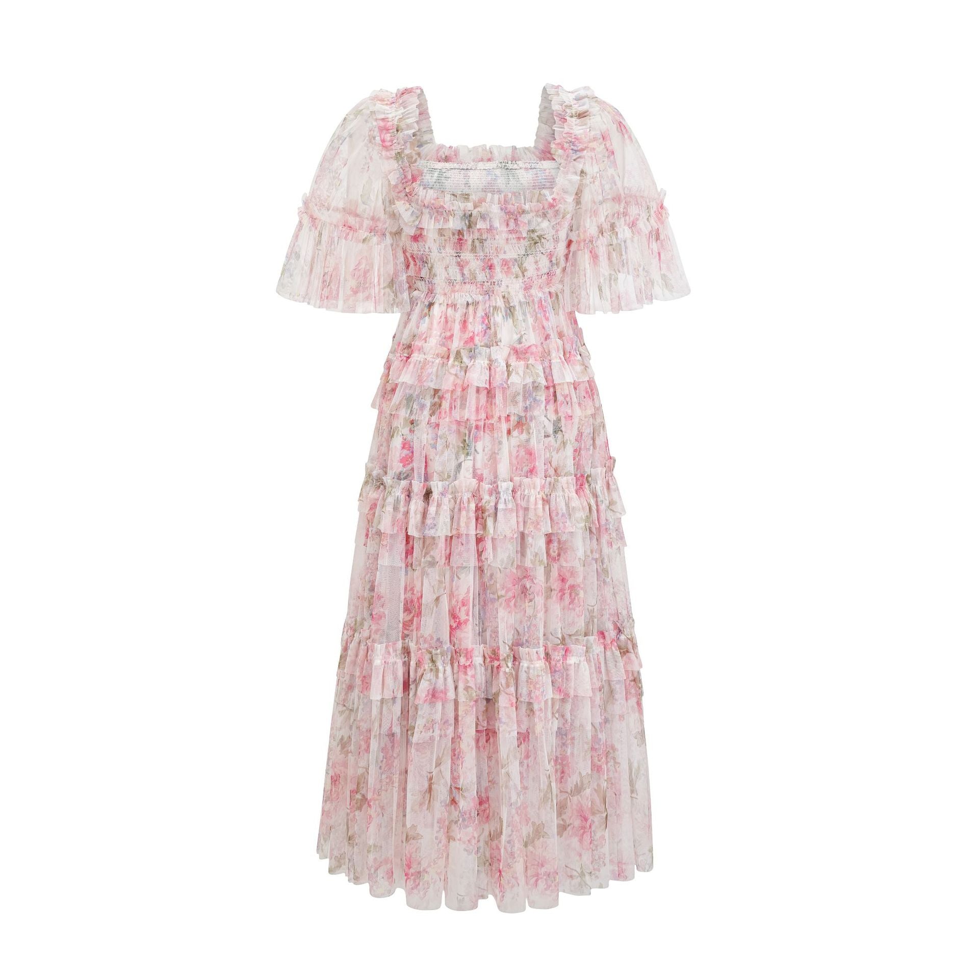 Besticktes A-Linien-Kleid mit Blumenmuster