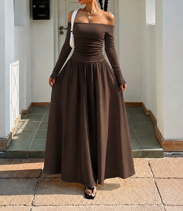 Off-Shoulder Polka-Dot Maxikleid