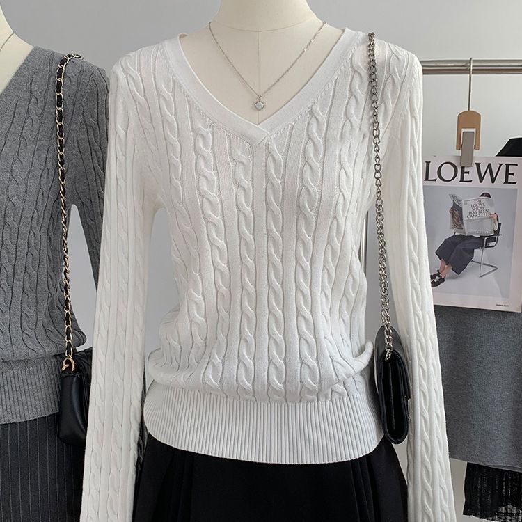 V-Ausschnitt Strickpullover für Damen im Preppy-Stil