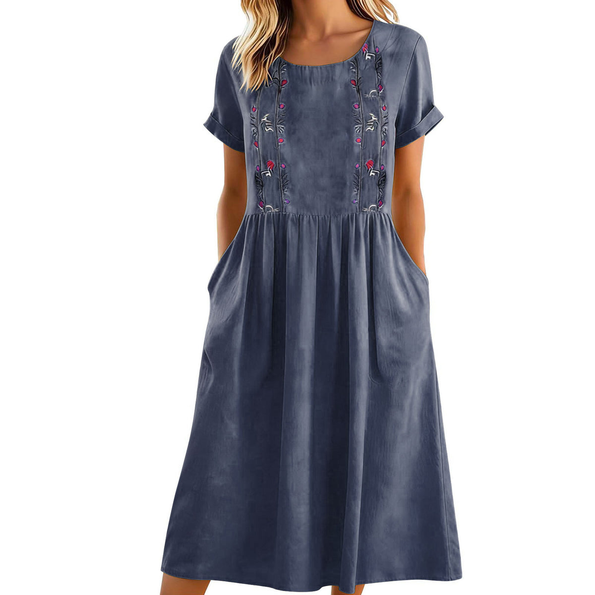 Besticktes Baumwoll-Leinen Trägerkleid – Bild 5 | LuxeStyle