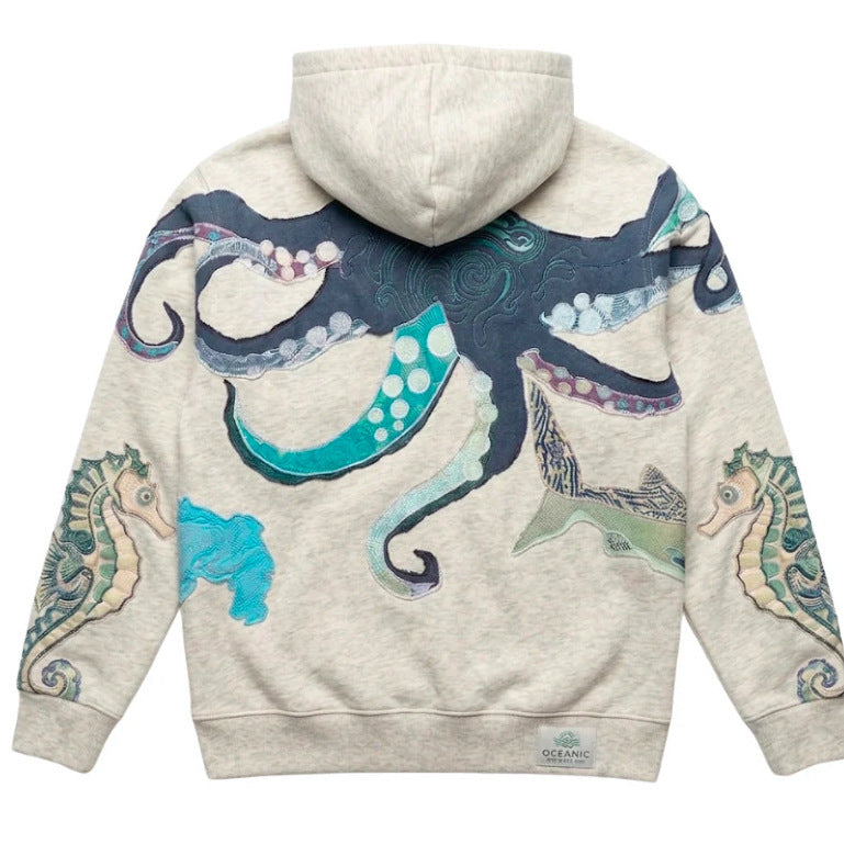 Kapuzen-Sweatshirt mit Krakenmuster und Fleecefutter
