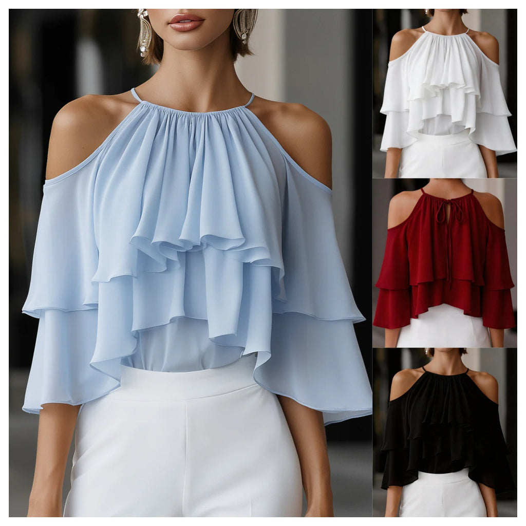 Elegante Off-Shoulder Chiffonbluse mit Rüschen