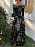 Off-Shoulder Polka-Dot Maxikleid