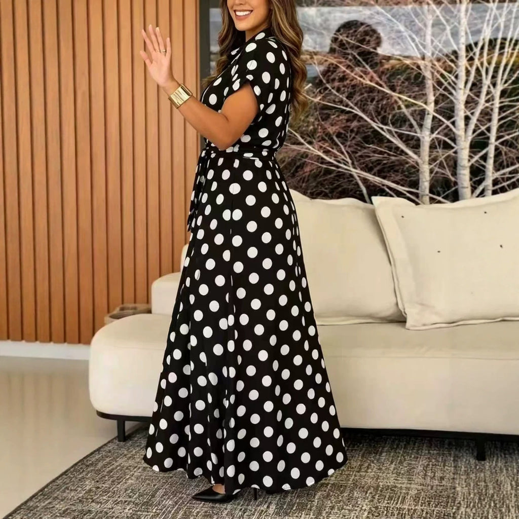 Retro Polka-Dot Kleid mit Taillengürtel – Bild 2 | LuxeStyle