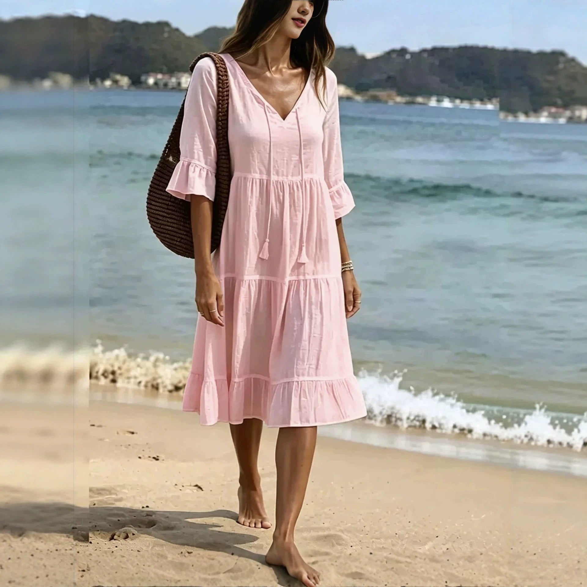 Strandkleid «Maré» · Boho-Midi mit Volants & Quasten