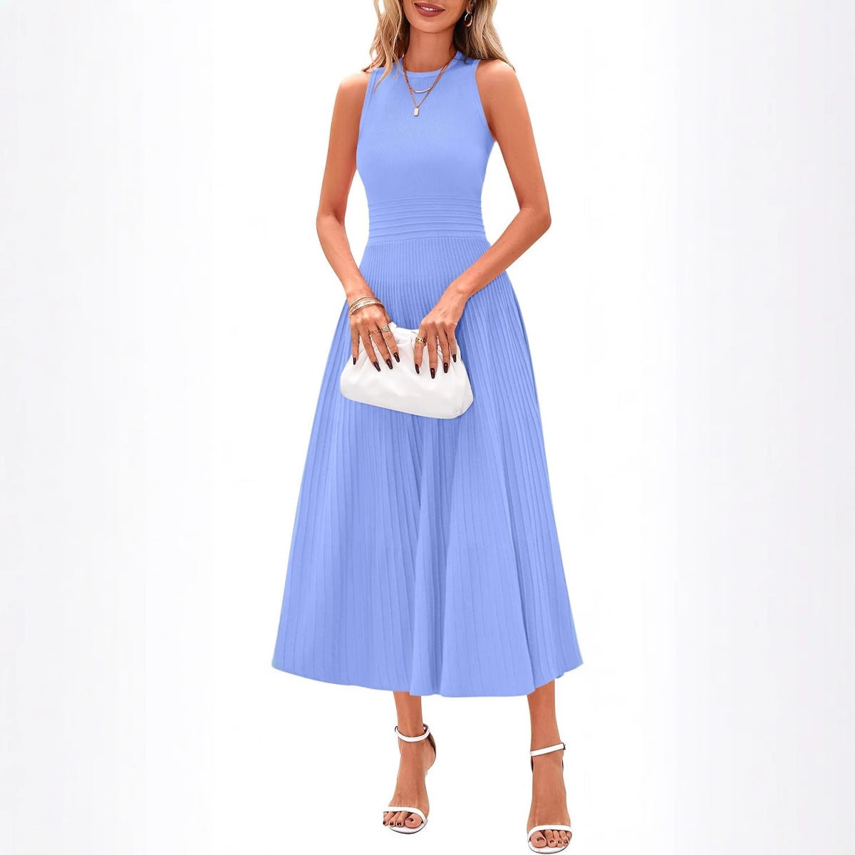 Ärmelloses Midikleid mit A-Linie und Falten | LuxeStyle