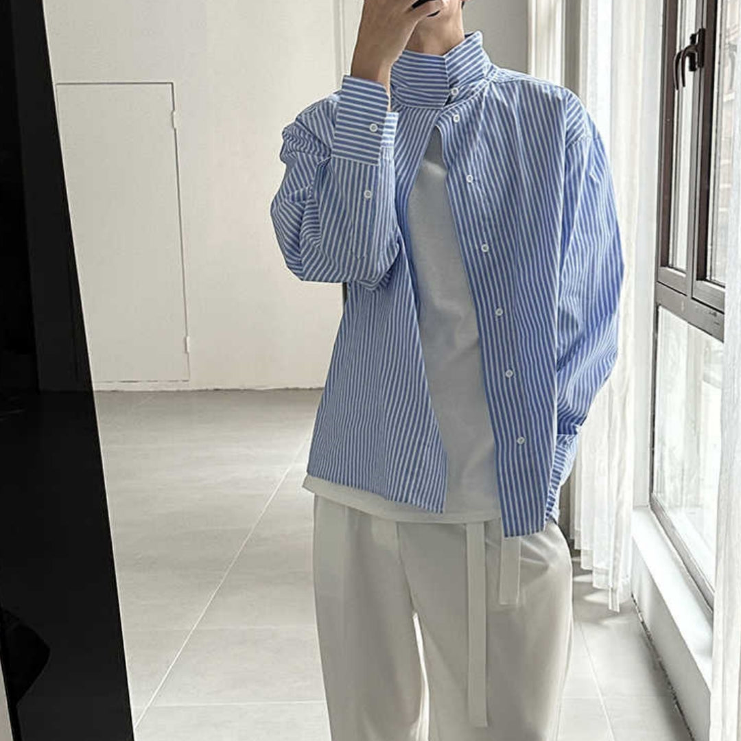 Gestreiftes Herren-Shirt mit hohem Kragen – Bild 1 | LuxeStyle