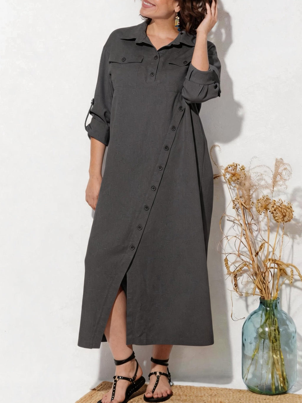 Elegantes Hemdblusenkleid mit Knopfleiste – Bild 9 | LuxeStyle
