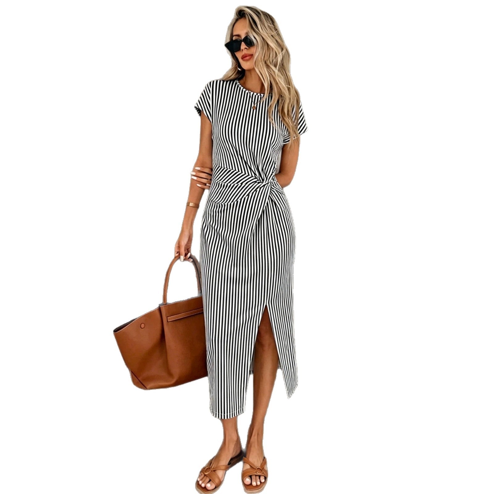 Elegantes, tailliertes Midi-Kleid mit Schlitz