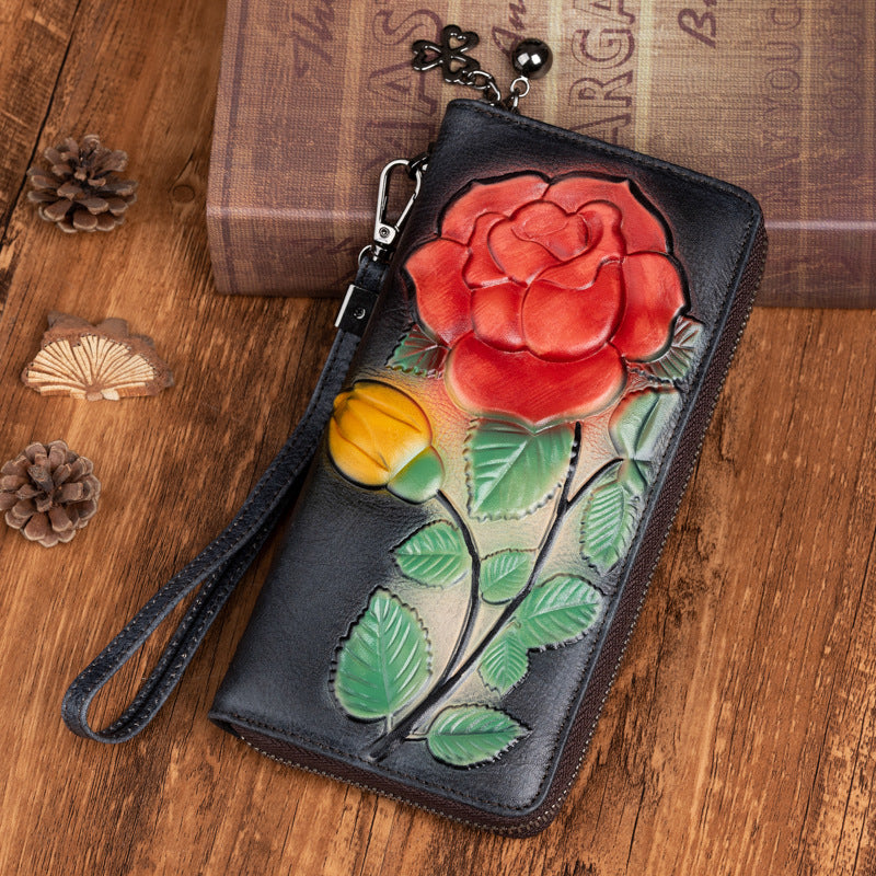 Gepflegte Leder Geldbörse mit Blumenprägung – Bild 4 | LuxeStyle