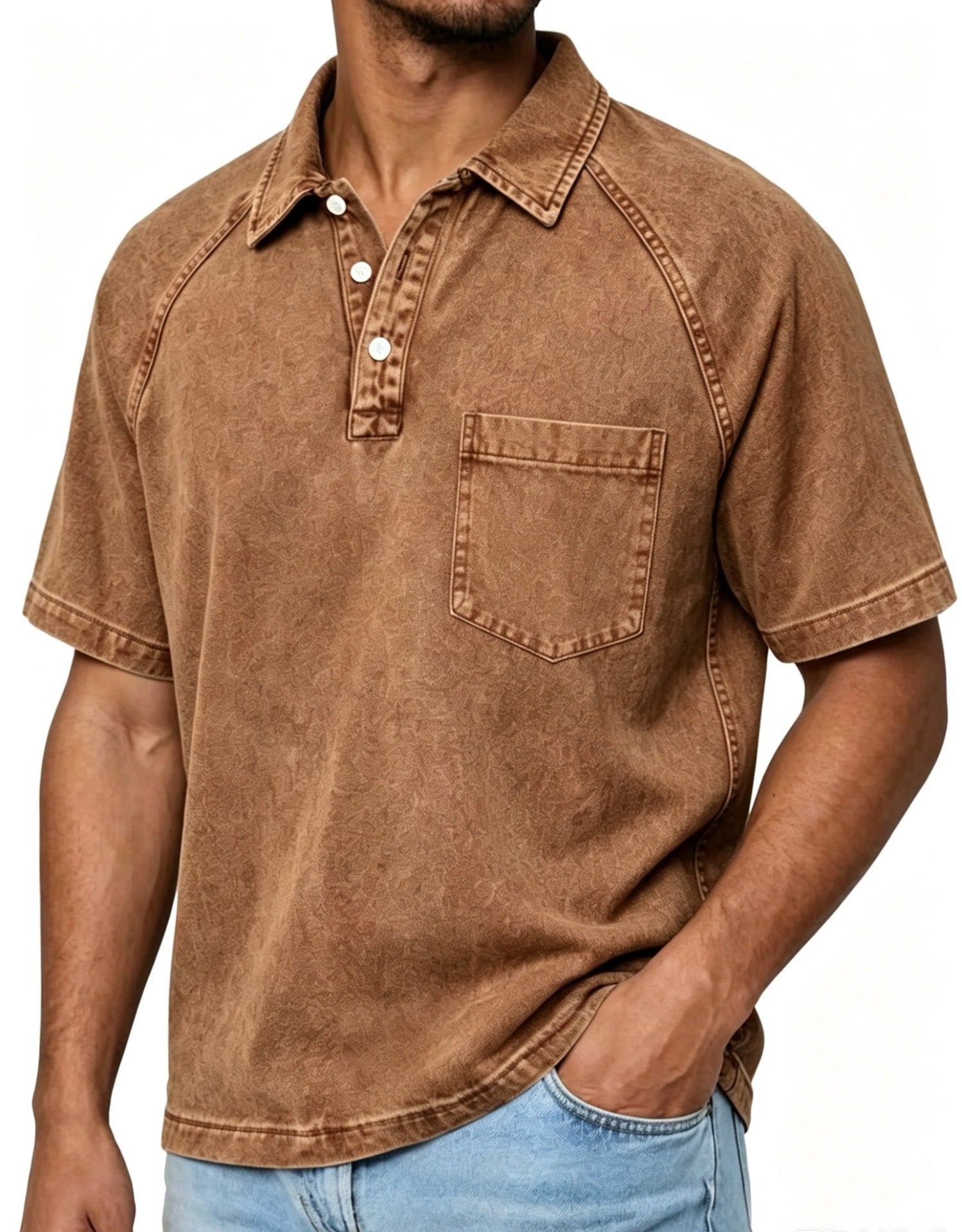 Gewaschener Cord-Polo mit Kragen, Amerikanischer Stil