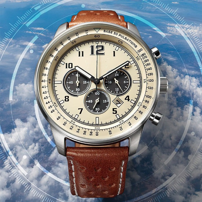 Zwei-Farb-Chronograph-Uhr mit Lederarmband – Bild 3 | LuxeStyle