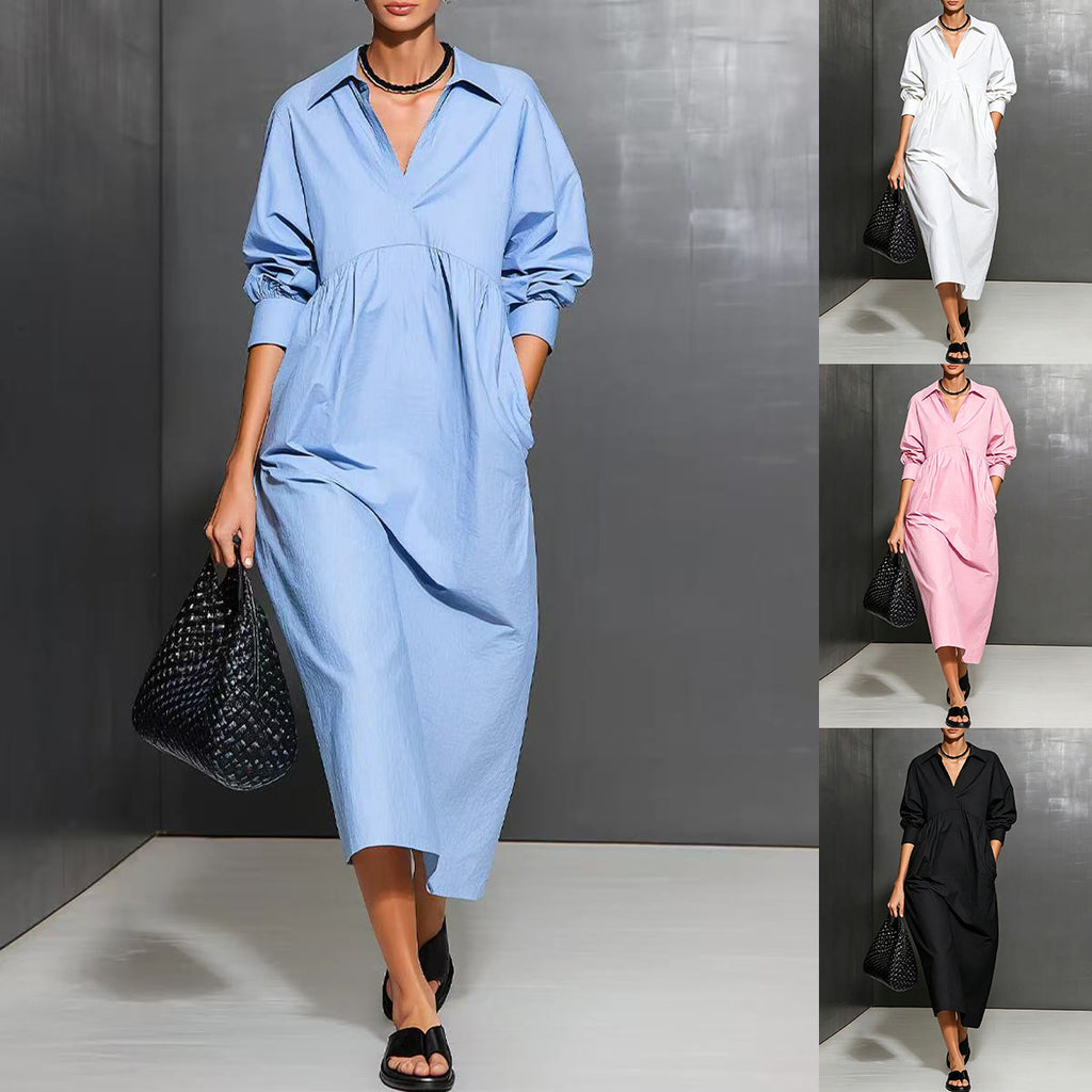 Lässiges Langarm-Hemdblusenkleid – Bild 8 | LuxeStyle