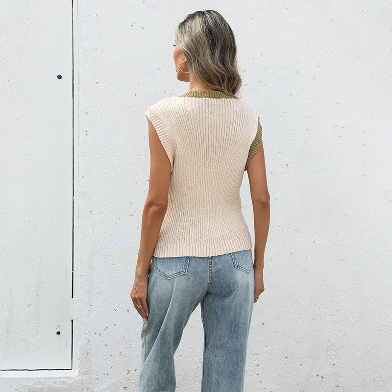 Ärmelloser Colorblock Strickpullover