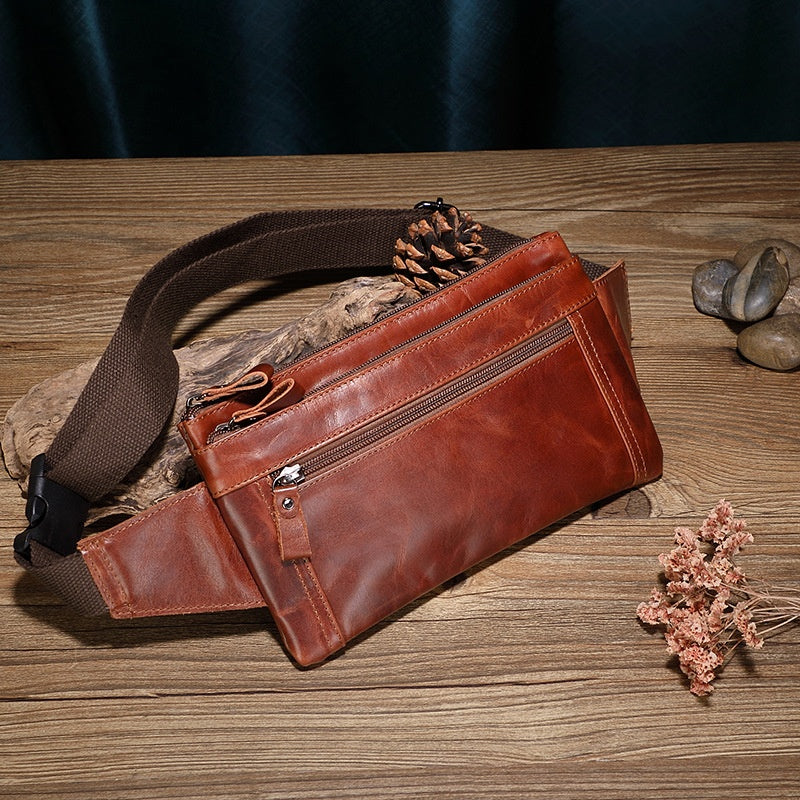 Herren Outdoor-Taille-Tasche aus erstklassigem Rindsleder, wasserdicht
