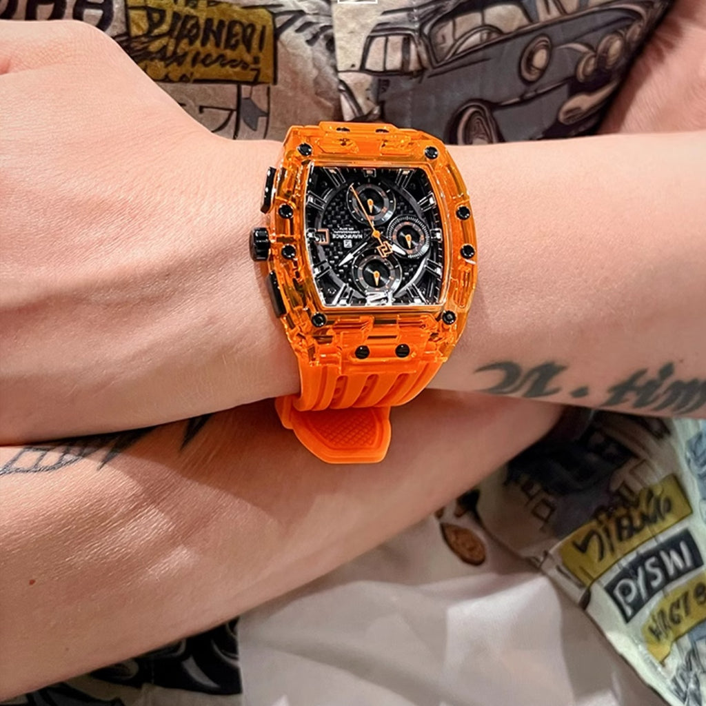 Transparente Barrel-Uhr mit Silikonband