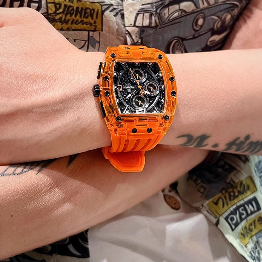 Transparente Barrel-Uhr mit Silikonband
