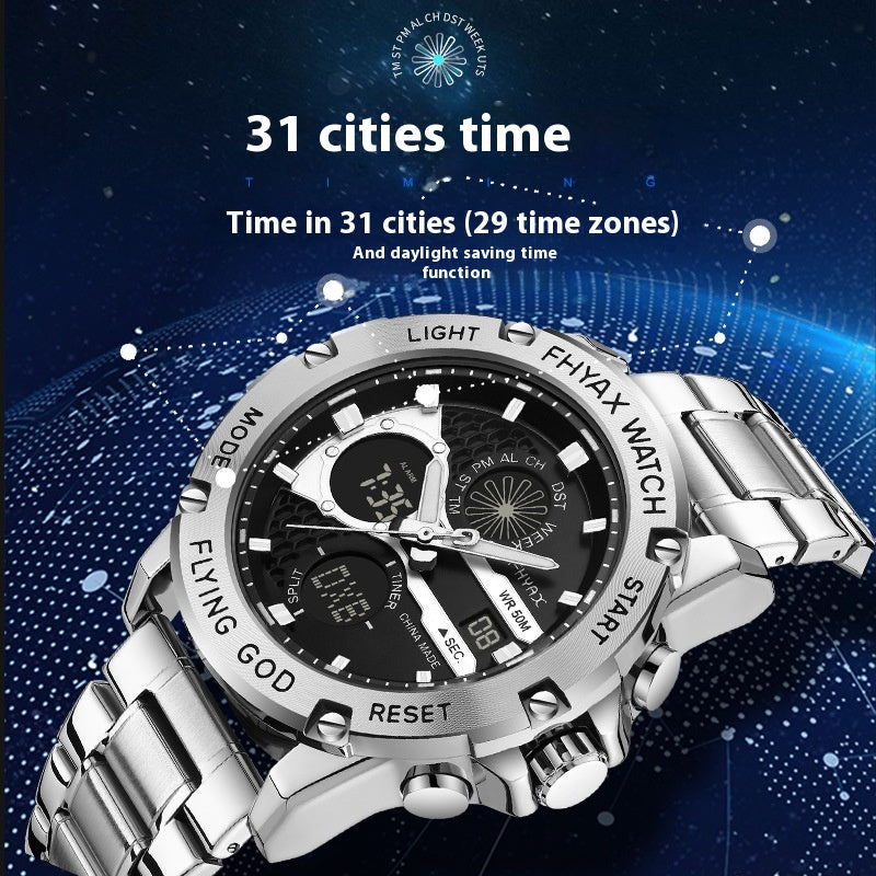 Business Casual Doppel-Display Leuchtende Wasserdichte Uhr