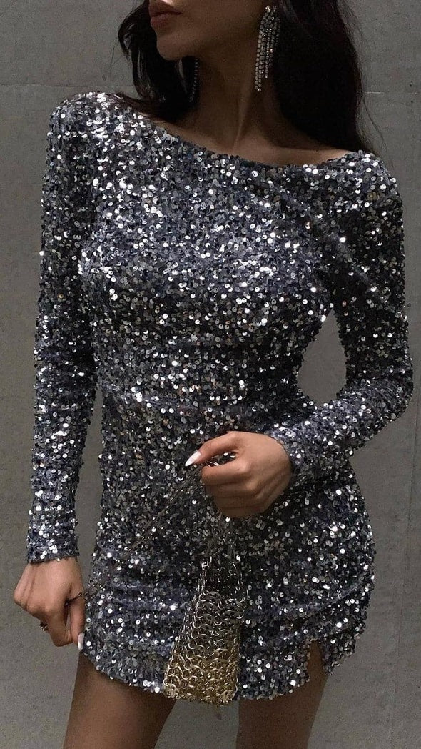 Elegant Langarm Sequin Kleid