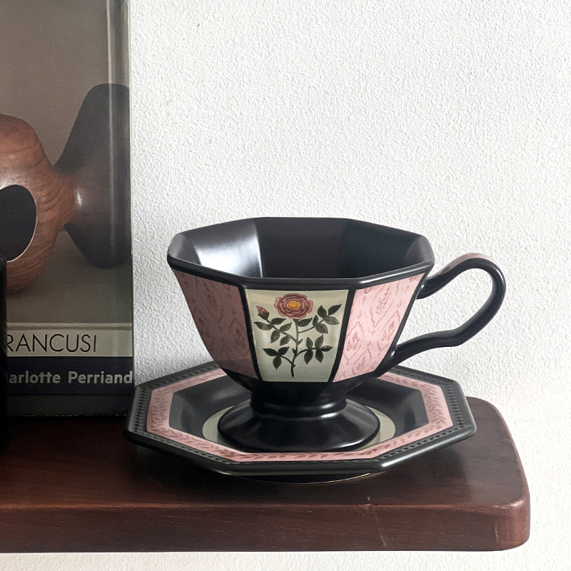 Retro-Oktagonalblumenkeramik Tasse & Untersetzer – Bild 3 | LuxeStyle