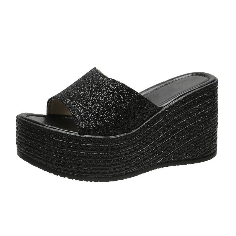 Pailletten Mesh Plateau-Slipper | LuxeStyle