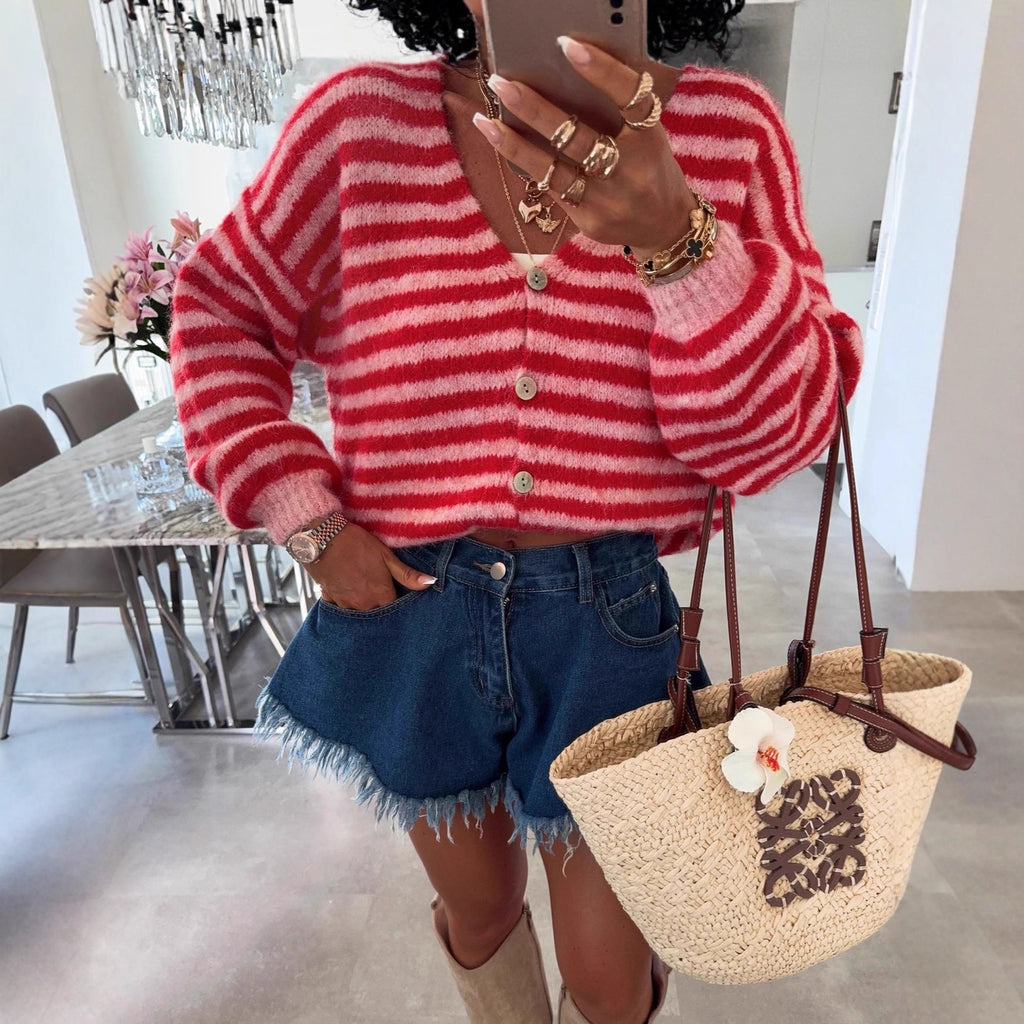 Gestreifter Cardigan mit Knopfleiste