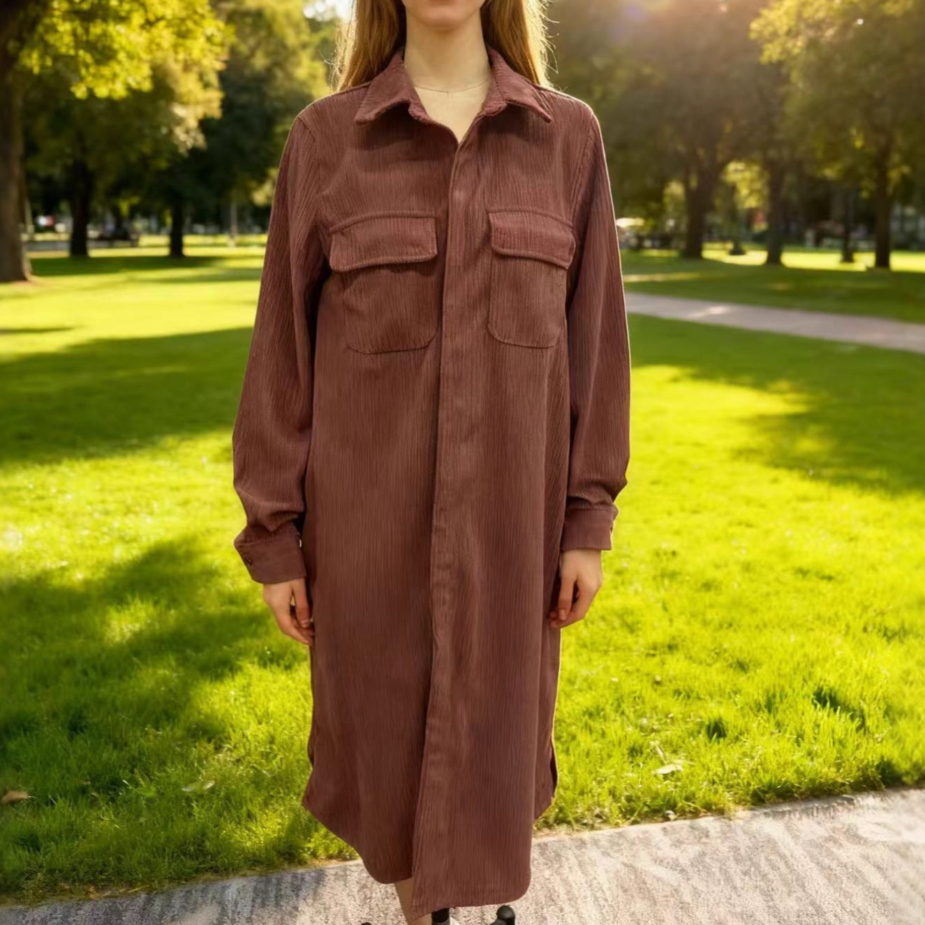Cord-Hemdblusenkleid mit Rock