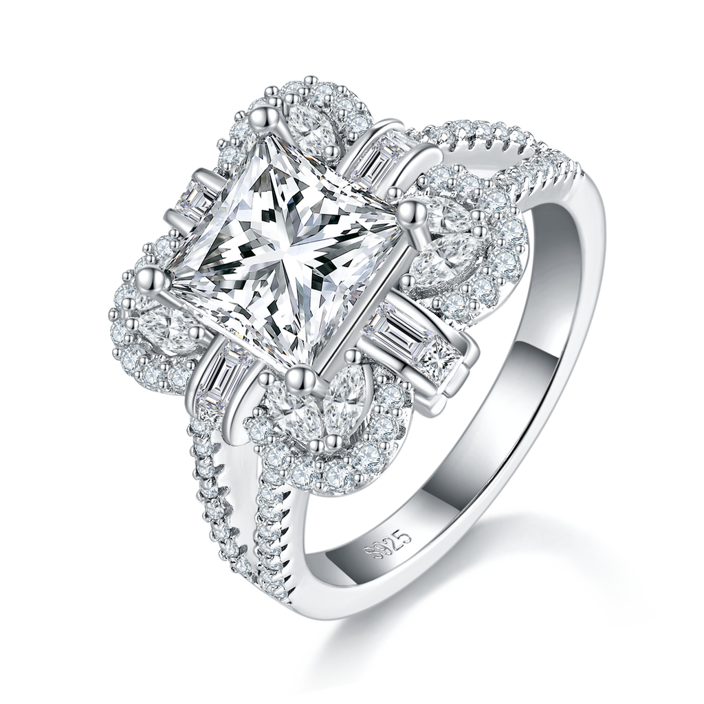 Moissanite-Ring mit Cluster-Halo