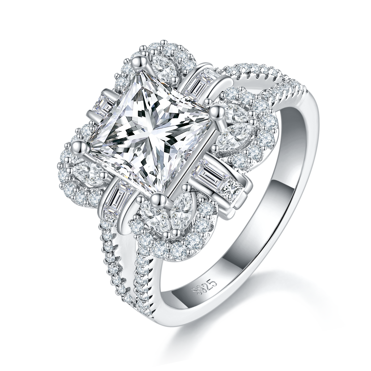 Moissanite-Ring mit Cluster-Halo