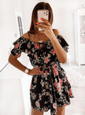 Blumenmuster Taille betonendes Kleid