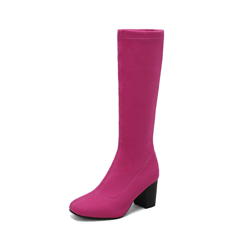 Overknee-Stiefel mit Stretch und klobigem Absatz