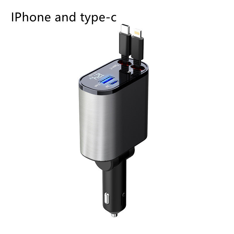 KFZ-Schnellladegerät 100W · ausziehbare Kabel USB-C & Lightning