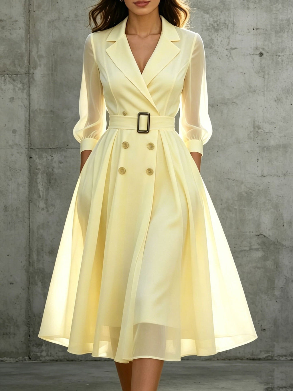 V-Ausschnitt Kleid mit Taillengürtel