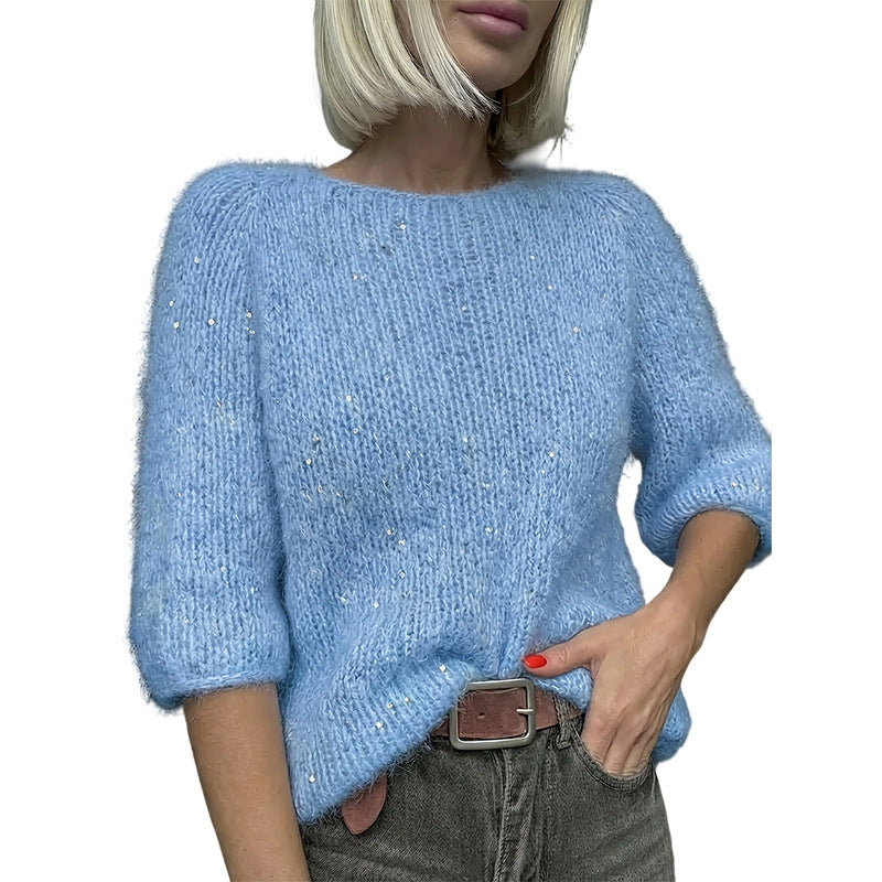 Pailletten-Pullover mit Rundhals