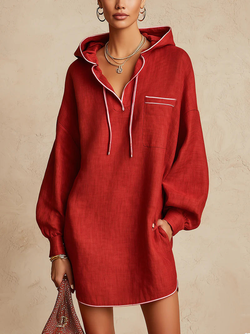 Midi-Kleid mit Kapuze und Kordelzug