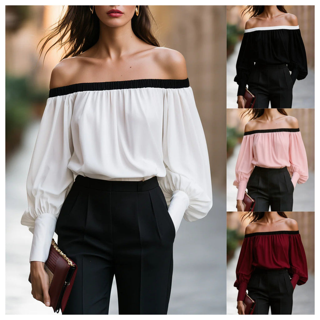 Elegantes Off-Shoulder Langarm-Top mit Laternenärmeln