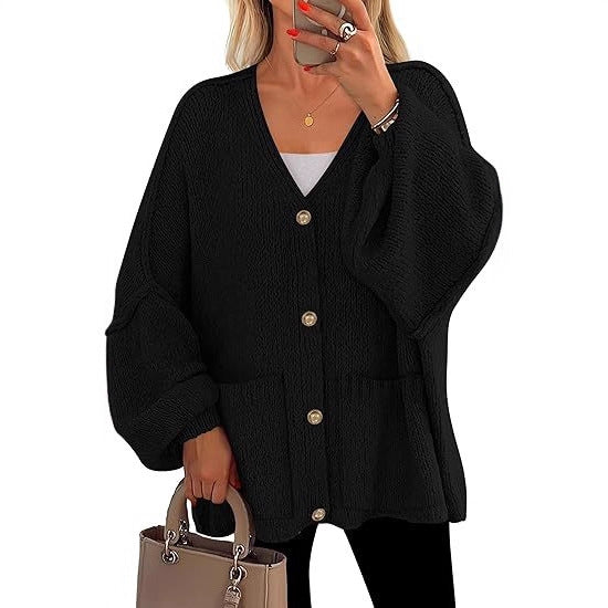 Damen V-Neck Strickjacke mit Taschen
