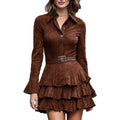 Damen Midi-Kleid aus Wildlederimitat mit Rüschen – Bild 9 | LuxeStyle