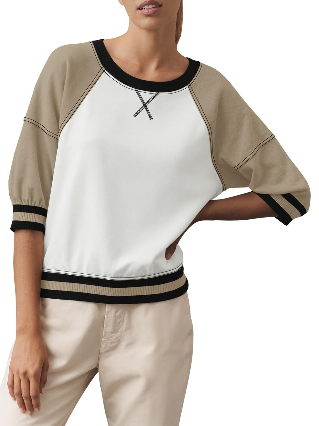 Fisoew Crewneck Sweatshirt mit halbem Raglanarm
