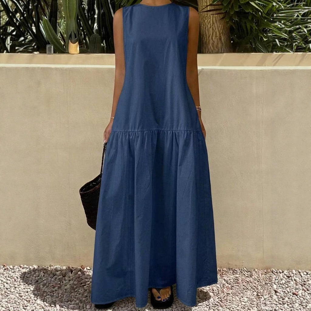 Ärmelloses Maxi-Kleid mit Rundhals und Patchwork