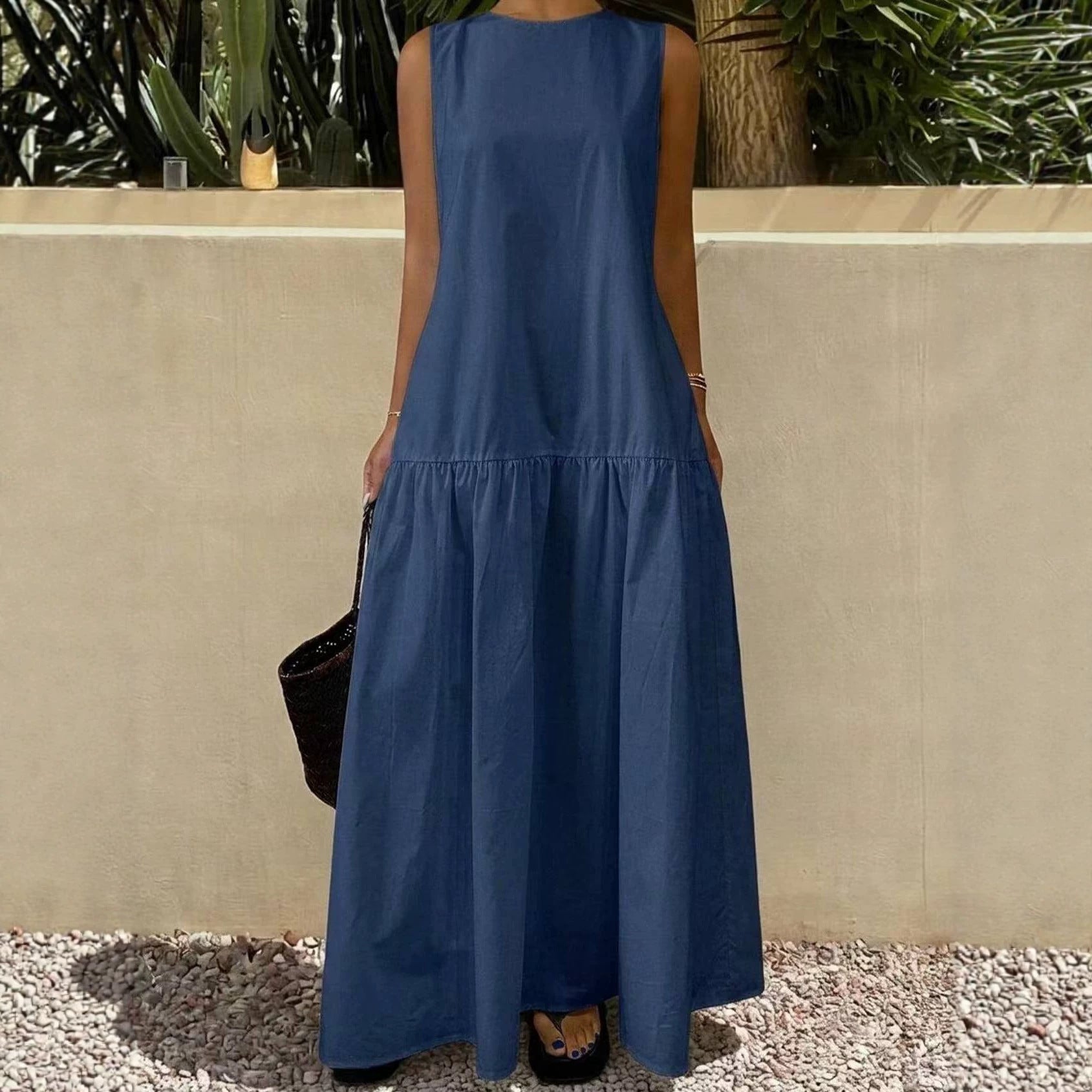 Ärmelloses Maxi-Kleid mit Rundhals und Patchwork